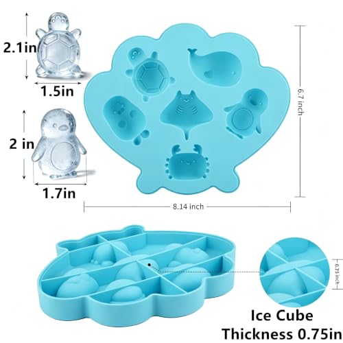 Fu Store Ice Cube Tray Silicone Ice Cube Trays with Cute Marine Life Shapes - color: Blue