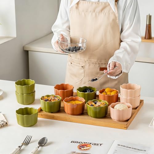 6-Piece 6 Oz Scallop Ceramic Ramekins Set, Moss Green - color: Moss Green