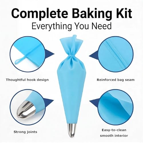 131 Icing Tips Stainless Steel Piping Tips 6 Petal Floral Piping Flower Icing Tip with Reusable Silicone Piping Bag – Cake Decorating Supplies for Cupcakes, Cookies and Baking