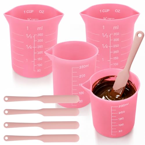 Palksky 4PCS Pink Measuring Cups with 1 Cup & 1.5 Cup & Jar Spatulas - size: Pink Jar Spatulas*4 + 1 Cup*2+1.5 Cup*2