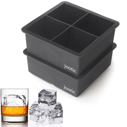 Large Ice Cube Trays Silicone (2.5-Inches) - Large Ice Tray Molds for making 4 Giant Ice Cubes for Whiskey (black 2 pack) - color: black 2 pack