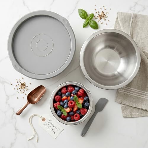 Rorence 18/8 Stainless Steel Mixing Bowls Set with Lids,1.5,3 & 5 Qt,White - color: White