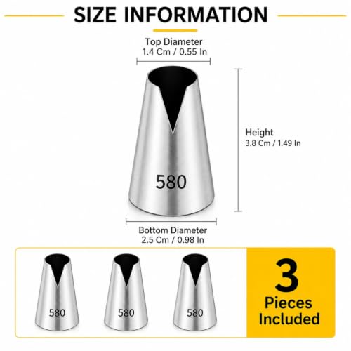 3 Pcs #580 V-Shaped Piping Tips,Stainless steel