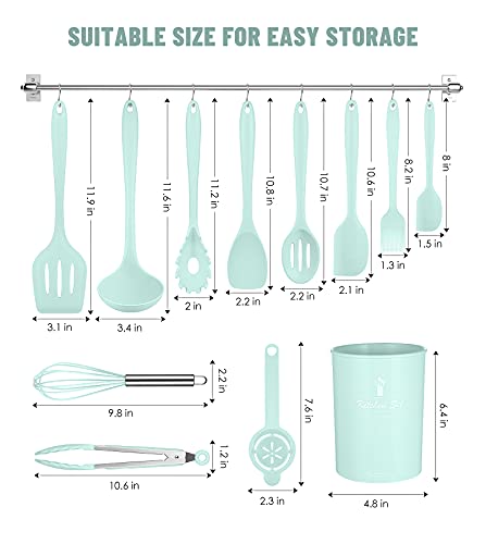 Green Kitchen Utensils Set-12 Pieces Silicone Cooking Utensils Set - color: Green