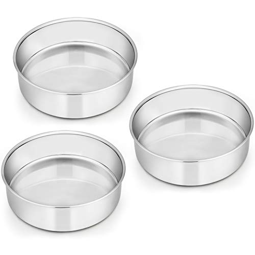 E-far 6 Inch Cake Pan Set of 3, Stainless Steel Round Smash Cake Baking Pans Tins, Non-Toxic & Healthy, Mirror Finish & Dishwasher Safe - size: 6 x 2 Inch