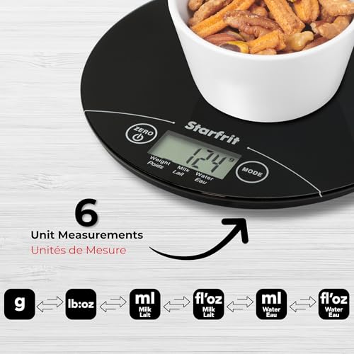 Starfrit Digital Kitchen Scale, Glass Platform, 11 lb/5 kg Capacity, Black