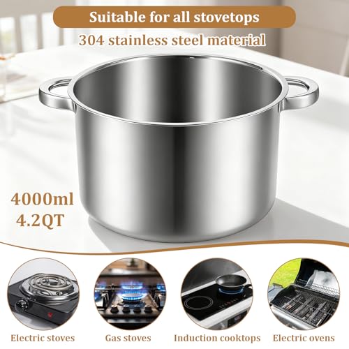 4-Piece Double Boiler, Chocolate Melting Pot Set Include 2500ml/2.3QT Mixing Bowl and 4000ml/3.63qt Stainless Steel Pot, Silicone Spatula, Stainless Steel Stirring Spoon, Induction Safe