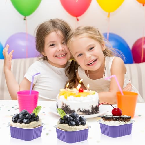 Skylety 100 Pcs 5oz Mini Square Cake Pans with Lids, Purple - color: Purple