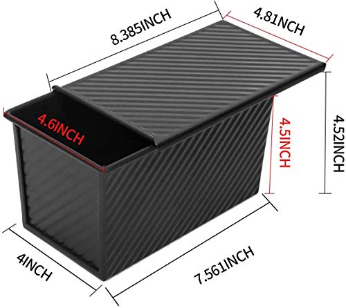 CHEFMADE Pullman Loaf Pan with Lid, 1Lb Dough Capacity Non-Stick Rectangle Corrugated Bread Pan, Carbon Steel Bakeware Toast Mold with Cover for Baking Bread - Black - size: Black 1 lb Corrugated