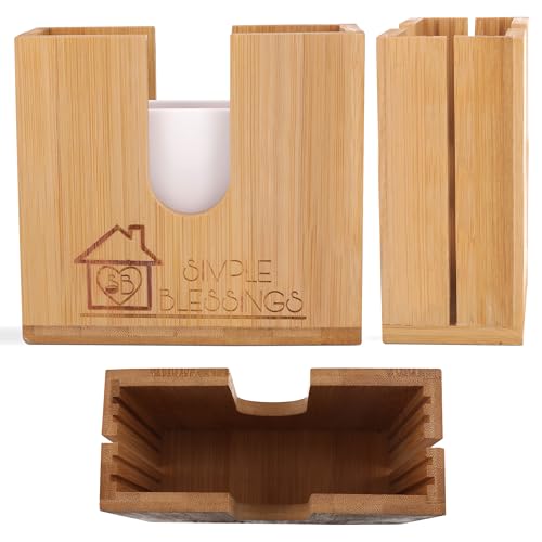 Bamboo Bagel Slicer w/Two Plastic Inserts & Non-Slip Silicone Pad - Adjustable Cutter Holder for Small & Large Bagels - Moisture Resistant & Thick Base