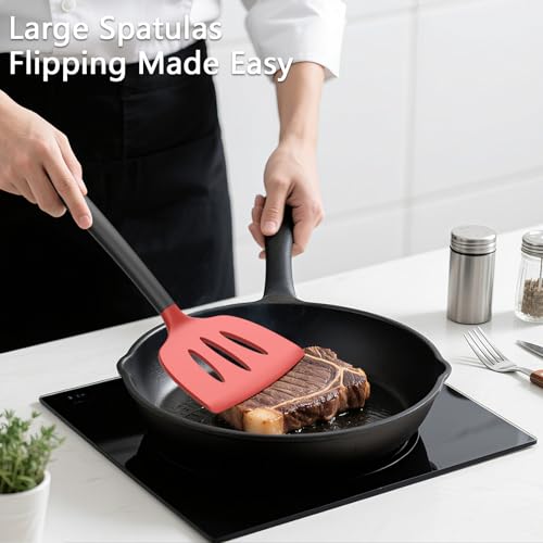 Coukre 3 Pack Silicone Spatula Set, Heat Resistant to 500°F, BPA-Free - color: RedBlack