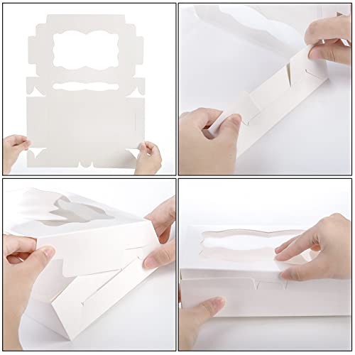 Hiceeden 50 Pack White Cookie Boxes with Window, 8"×5.4"×2" Bakery Candy Box for Gift Giving, Treat Dessert Boxes for Pastry Donuts Candy Biscuit Macaron Chocolate Strawberry