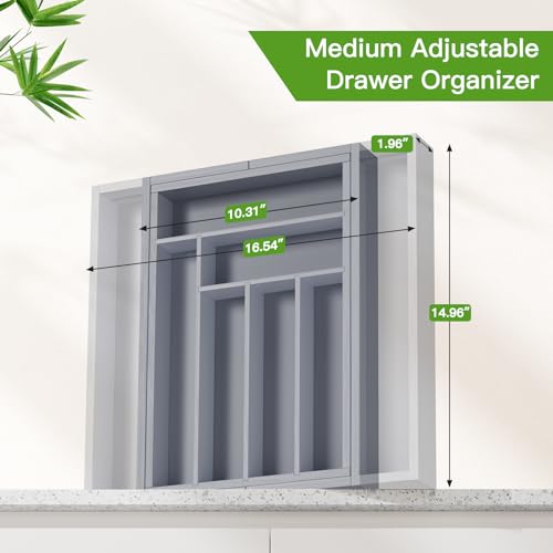 Pipishell Bamboo Expandable Silverware Drawer Organizer, Gray, Medium - color: Grey, size: Medium