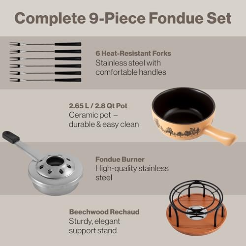 Swissmar Jura Ceramic Cheese Fondue Set, 9-Piece, 2.65 Liter, White Color - color: Jura Fondue Set