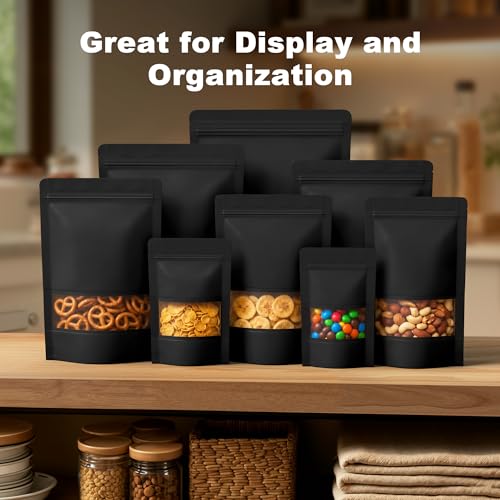 FireKylin 100 Pcs Resealable Bags, Matte Window, Paper, Black,3.9 x 5.9 in - color: Black, size: 3.9"x 5.9"