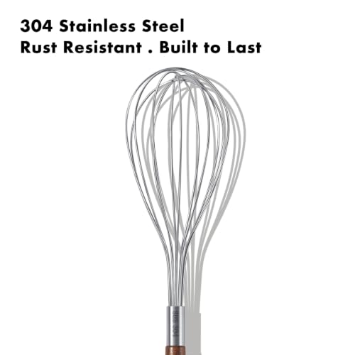 OYV Wooden Whisk 12 Inch, 304 Stainless Steel Wire Whisk with Walnut Handle - color: Walnut Brown