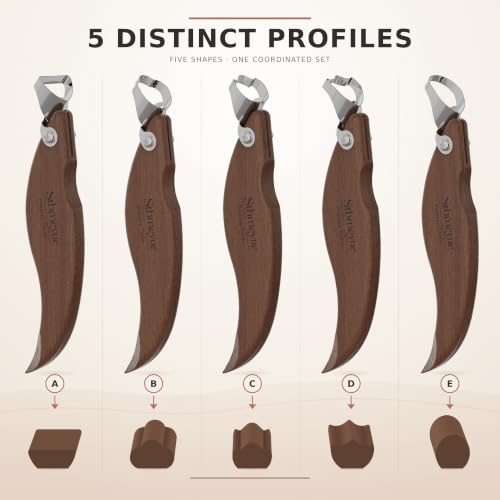 Sthmeyue Pottery Handle Making Tools, 5-Piece Walnut Wood Set for Clay Mugs