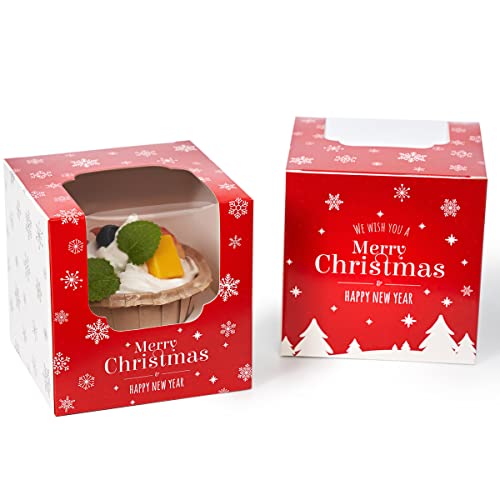 Happyhiram 100 Pack Christmas Red Individual Cupcake Boxes with Inserts - color: Holiday Christmas Red, size: 100-Count