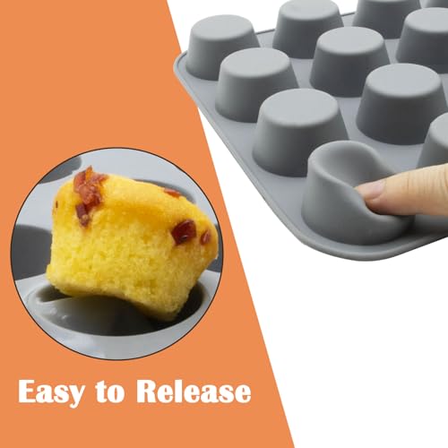 24 Cups Silicone Mini Muffin Pan Set, Nonstick Mini Cupcake Pans, BPA Free Small Muffin Tin for Baking, Set of 2 (Grey+Grey) - color: Set of 2--24 Cups (Gray+Gray)