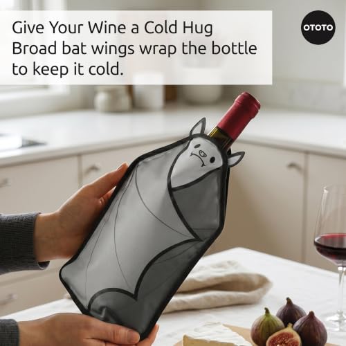 OTOTO Vino Wine Cooler Sleeve - Bat Cooler Sleeve for Wine Bottles & Glass Bottles, Reusable Bottle Cooler Sleeve, Halloween Spooky Gifts, Gothic Gifts, Unique Kitchen Gadgets - color: Vino Cooler Sleeve
