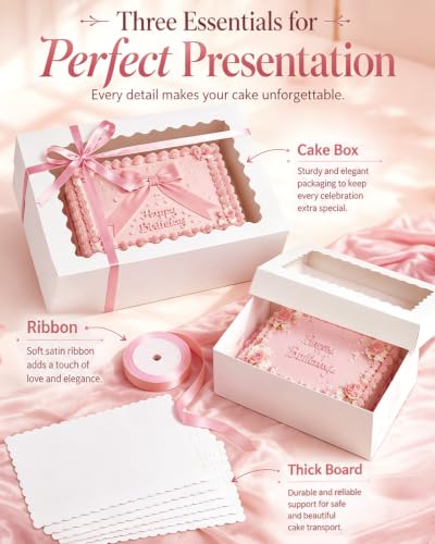 qiqee 14x10x4in Sheet Cake Box with Boards,12 Sets Quarter Bakery Box Donut - color: White, size: 12 Sets, 14"x10"x4"