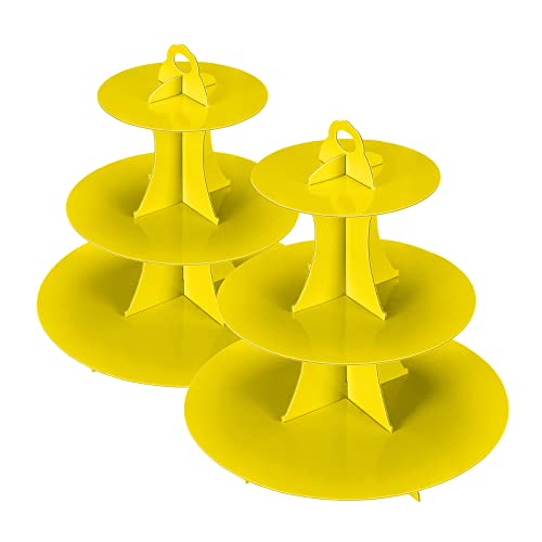 YLDW Cupcake Stand, 3-Tier Cupcake Stand Display, Cardboard Cup Cake Tower Stand, Disposable Dessert Stand for Birthday Tea Party Baby Shower Treat Decorations, Yellow - color: Yellow