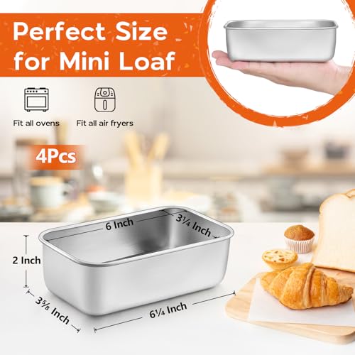 Onader 6¼ x 3⅝ Inch Bread Loaf Pan Set of 4, Stainless Steel Mini Loaf Pan - size: Small