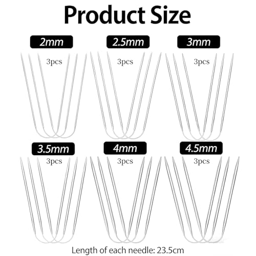 18 Pcs Stainless Steel Circular Knitting Needles Set, Sizes 2-4.5mm - size: 9inch