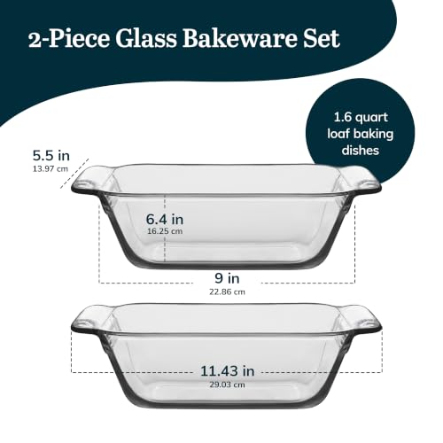 Libbey Baker’s Premium 2-Piece Glass Bread Loaf Pan Baking Dish Set, Space-Saving Glass Bakeware set for Bread, Loaf, and Pound Cakes - color: Premium - 2pc Loaf Set