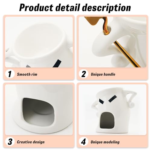 Mini Ceramic Fondue Set: Chocolate Fondue Melting Cup, Cheese Fondue Pot, Candy Mini Fondue Cups with 1 Fork & 1 Scoop - Food-Safe Gift for Parties, Gifts, Cozy Nights (White) - color: White