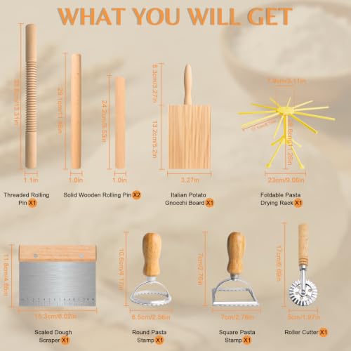 Pasta Making Tools Set, 9 Pcs Homemade Pasta Solid Wood Making Kit
