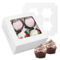 50-Set Cupcake Boxes Bulk with Clear Display Window Hold 4 Standard Cupcakes, Disposable Food Grade White Cupcake Carrier Cupcake Container, Perfect for Cupcakes Muffins Cookies Pastries