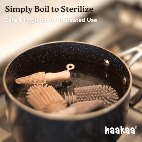 Haakaa Food-Grade Silicone Cleaning Brush Kit 3-Piece (Kit-Mist Blue) - color: Kit-mist Blue