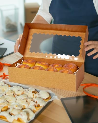 qiqee Auto-pop up Bakery Box with Window 12"x5.5"x2.5" 200Pcs Brown - color: 12x5.5x2.5, 200Pcs, Brown