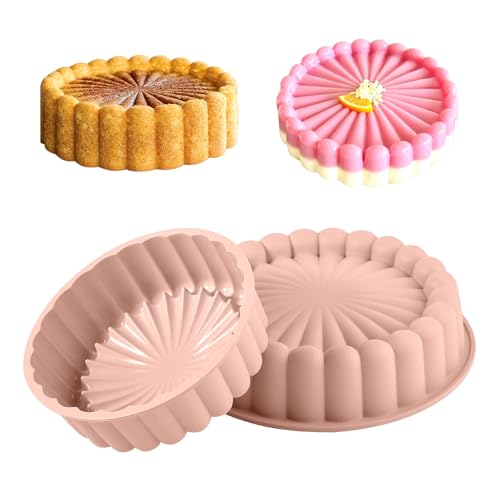 10 Inch Silicone Cake With 8 Inch Pan Set (2 Pack) - Nonstick Baking Mold for Pound Cake, Jello, Bread & Brownies, Dishwasher Safe - style: Pink-2pack