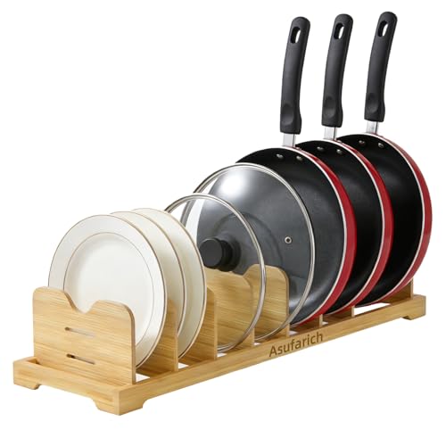 Pots and Pans Organizer Under Cabinet, Cutting Board/Baking Sheets Storage Rack, Adjustable Bamboo Pot Lid Holder, Pot Lid Organizer Inside Cabinet, Pot and Pan Organizers(Natural) - size: 60