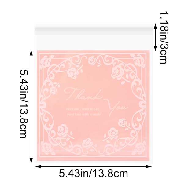 yueton 100PCS Self Sealing Cellophane Cookie Bags Cute Pink Cookie Bags Adorable Resealable Cellophane Bags for Christmas Wedding Gift Giving