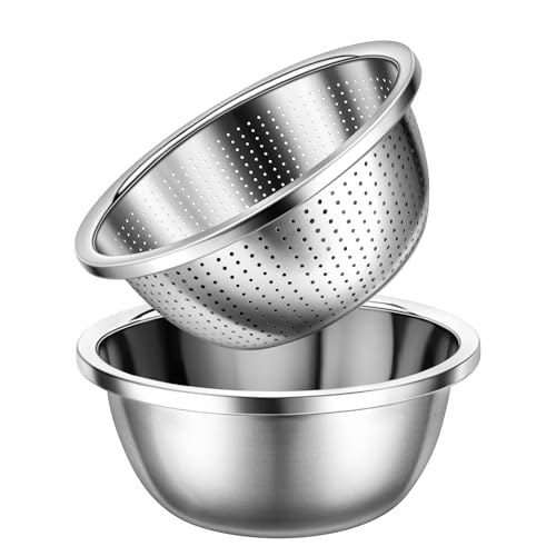Gulex Colander Stainless Steel 3-quart with Bowls,Strainer for Kitchen(2PC) - color: Black, size: 3QT