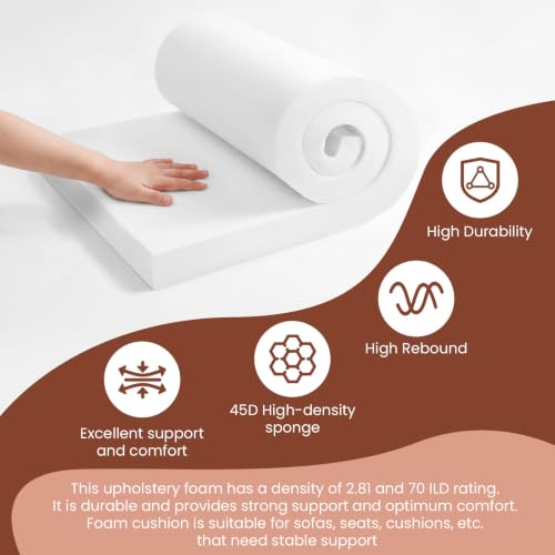 Upholstery Foam 3" x 24" x 72", 1PC High Density ﻿Foam Couch Padding - size: 3" x 24" x 72"