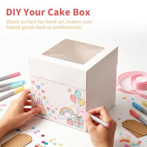 24pcs Cake Boxes 8 Inch Disposable Bakery Boxes with Large Window - size: 8x8x8