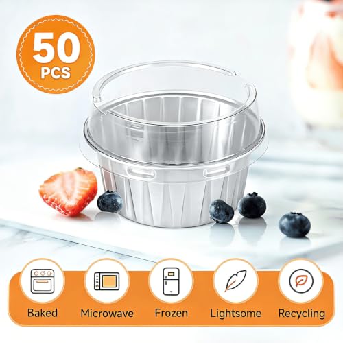 50pcs Mini Disposable Foil Ramekins with Lids 5oz, Silver - color: Silver