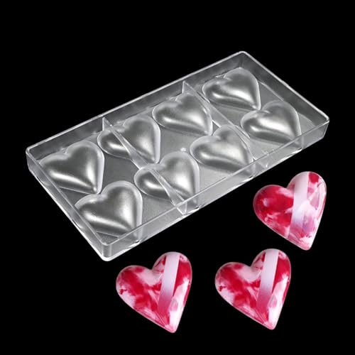 TUKE Heart-Shaped Polycarbonate Chocolate Mold 8 Cavity Candy Making Mold for Valentine's Day, Baking, DIY Desserts - Reusable, Dishwasher Safe, Professional Grade (D_ Heart) - size: Heart