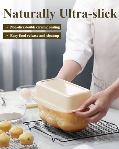 Nonstick Ceramic Bread Loaf Pan with Handle, Cream - color: Cream
