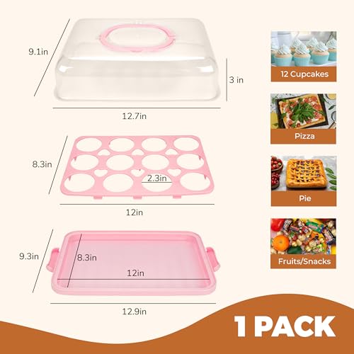 Pink Cupcake Carrier Cupcake Holder with Lid, Cake Container - color: Pink