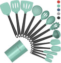 Coukre Silicone Kitchen Cooking Utensils Set, Heat Resistant, 14-Piece - color: AquaGreen