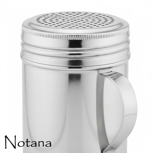 Stainless Steel 10 Ounce Dredge Shakers with Handle for Powder Sugar, Flour Duster for Baking, Seasoning Shaker, Salt and Pepper Shakers, Cinnamon Sugar Dispenser for Kitchen (2-PACK)