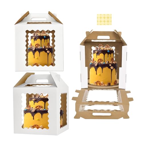 XININSUN 12inch Tall cake boxes for tier cakes with 6 Windows 3Pack - color: white-small wave-12inch-3pack