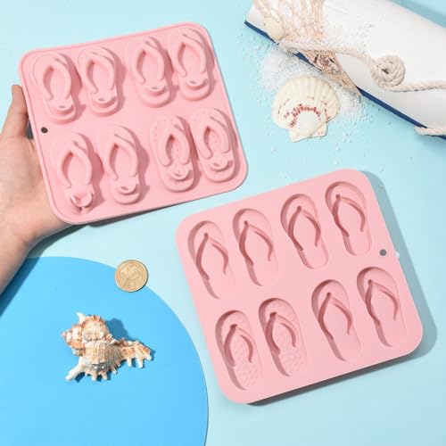 Airssory 2 Pcs Flip Flop Silicone Mold 16.5x15.7x1.7cm Pink Baking Candy Mold for Soap Making Resin Clay DIY Craft Chocolate - color: Flip Flop Silicone Molds