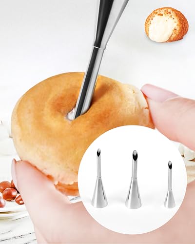3 Pcs Long Cream Puff Piping Nozzles, Stainless Steel Icing Tips - size: Cream Nozzles-3Pcs