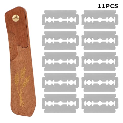 Wooden Bread Lame,Reusable Dough Scoring Tool,Sourdough Scoring Tool with Screw Lock & 10 Razor Blades,Handcrafted Bread Scoring-Tool for Sourdough Breads Baking